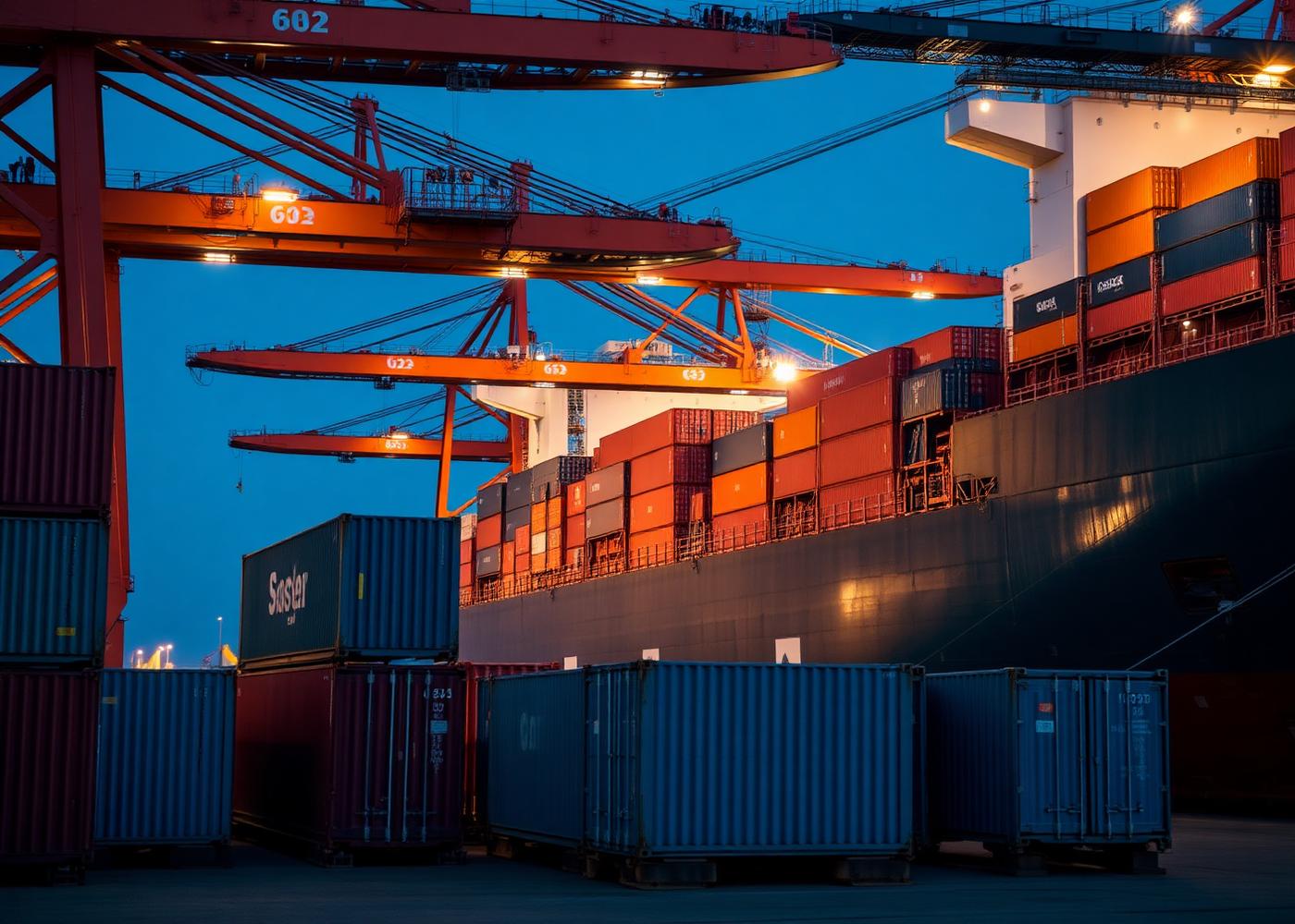 Cargo containers being loaded for international distribution